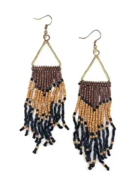 On Safari Open Triangle Beaded Dangle Earring w/ Bead Fringe