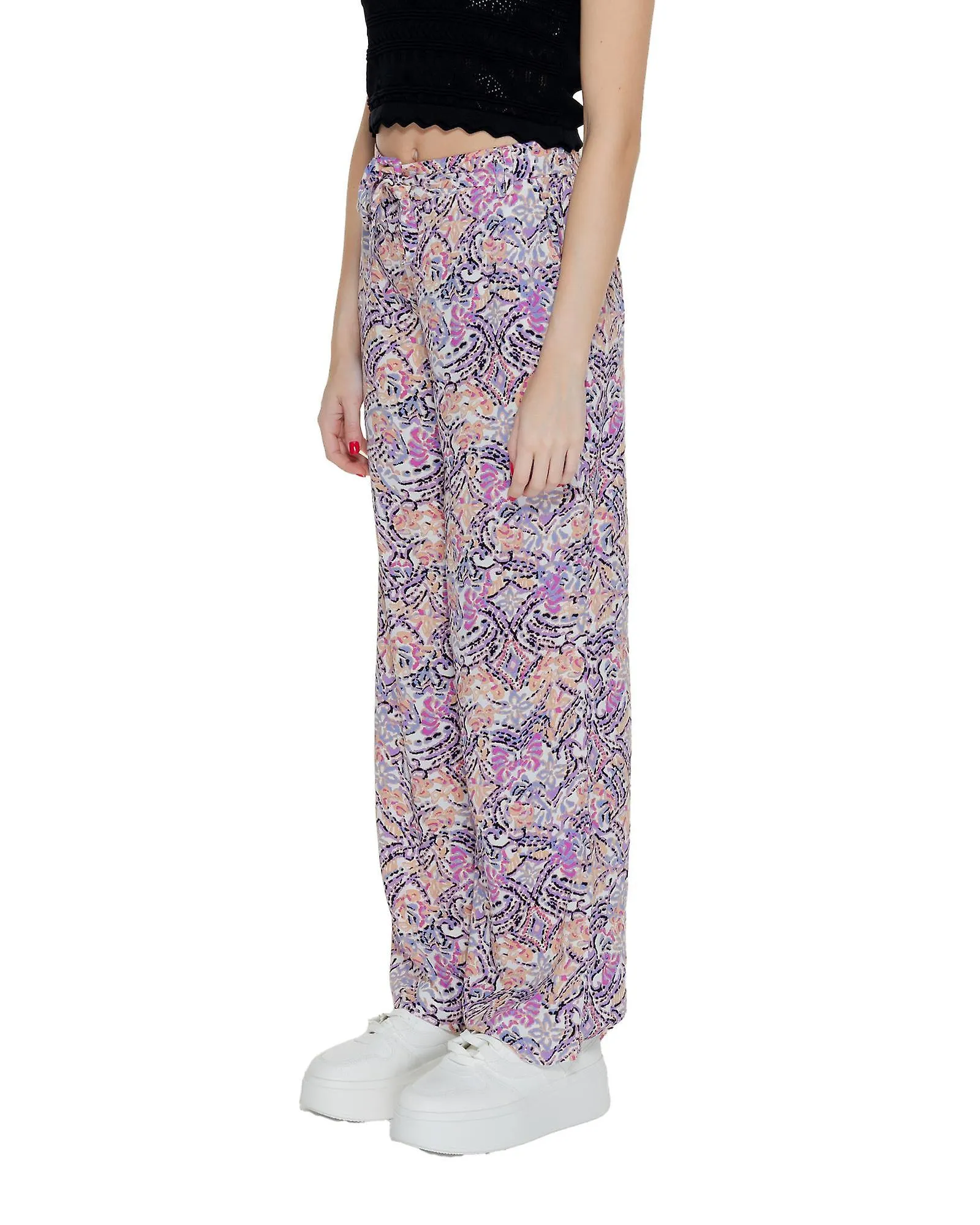 Only Lilac Printed Viscose Trousers with Laces