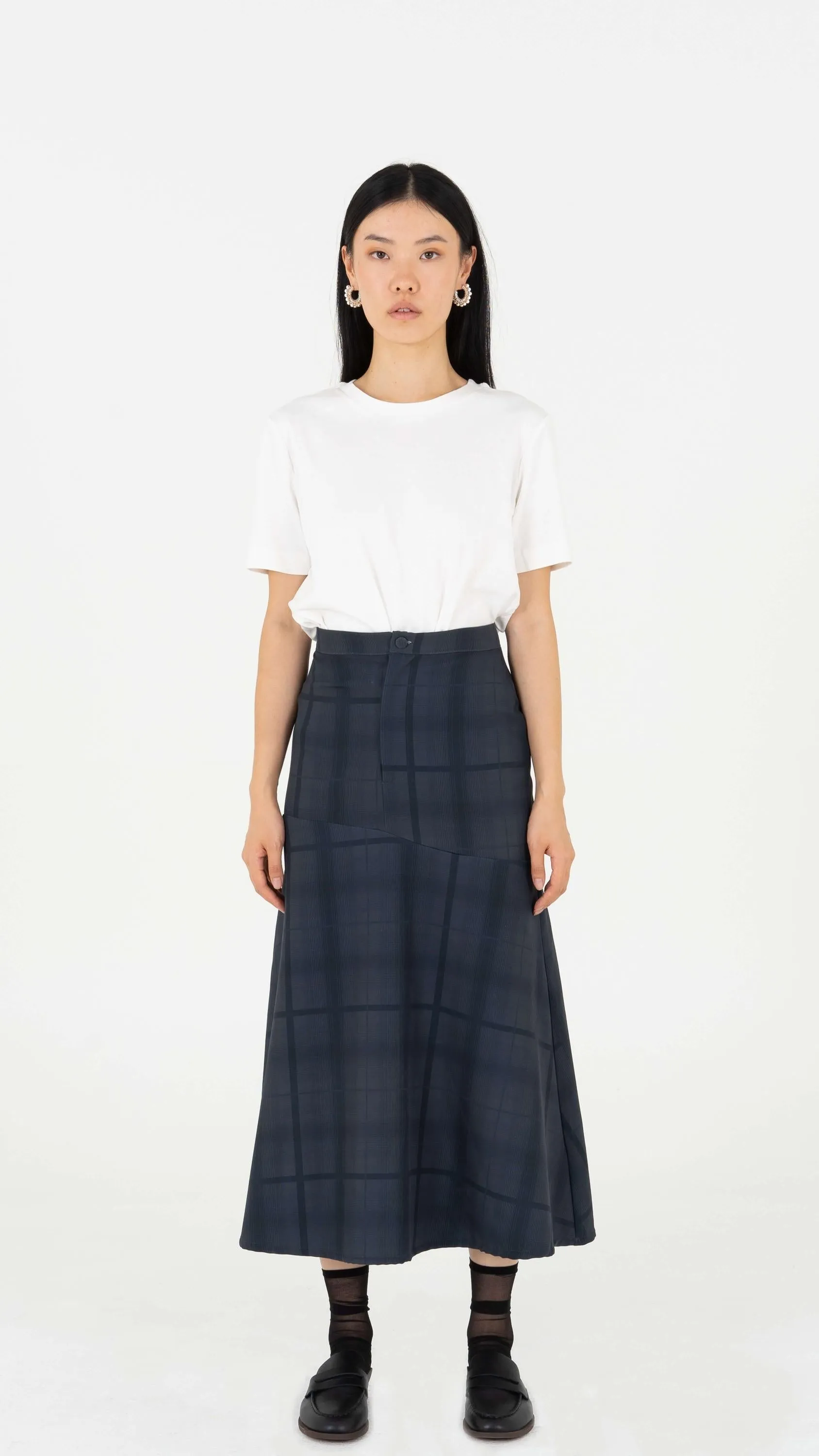 Plaid blue midi skirt