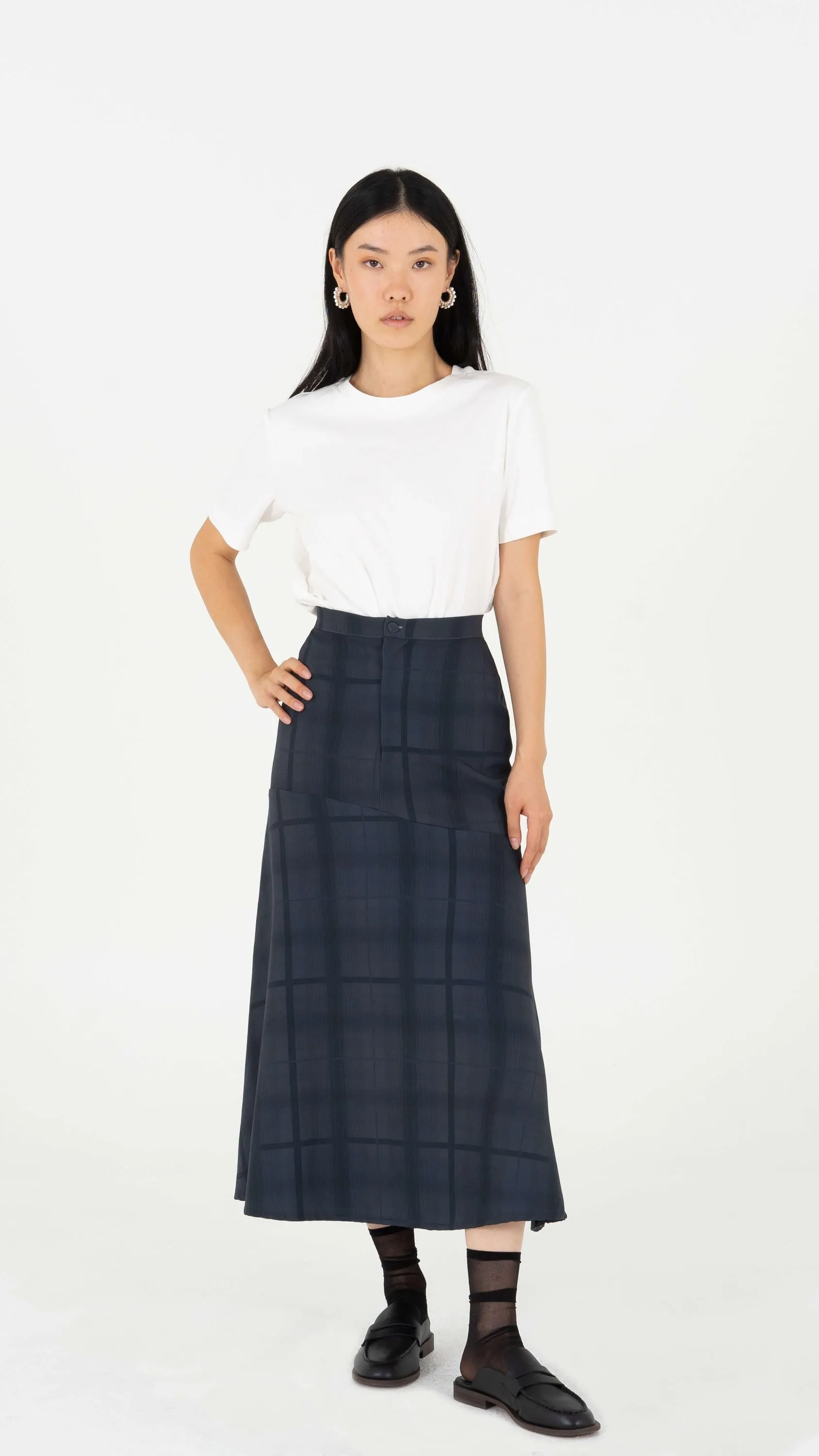 Plaid blue midi skirt