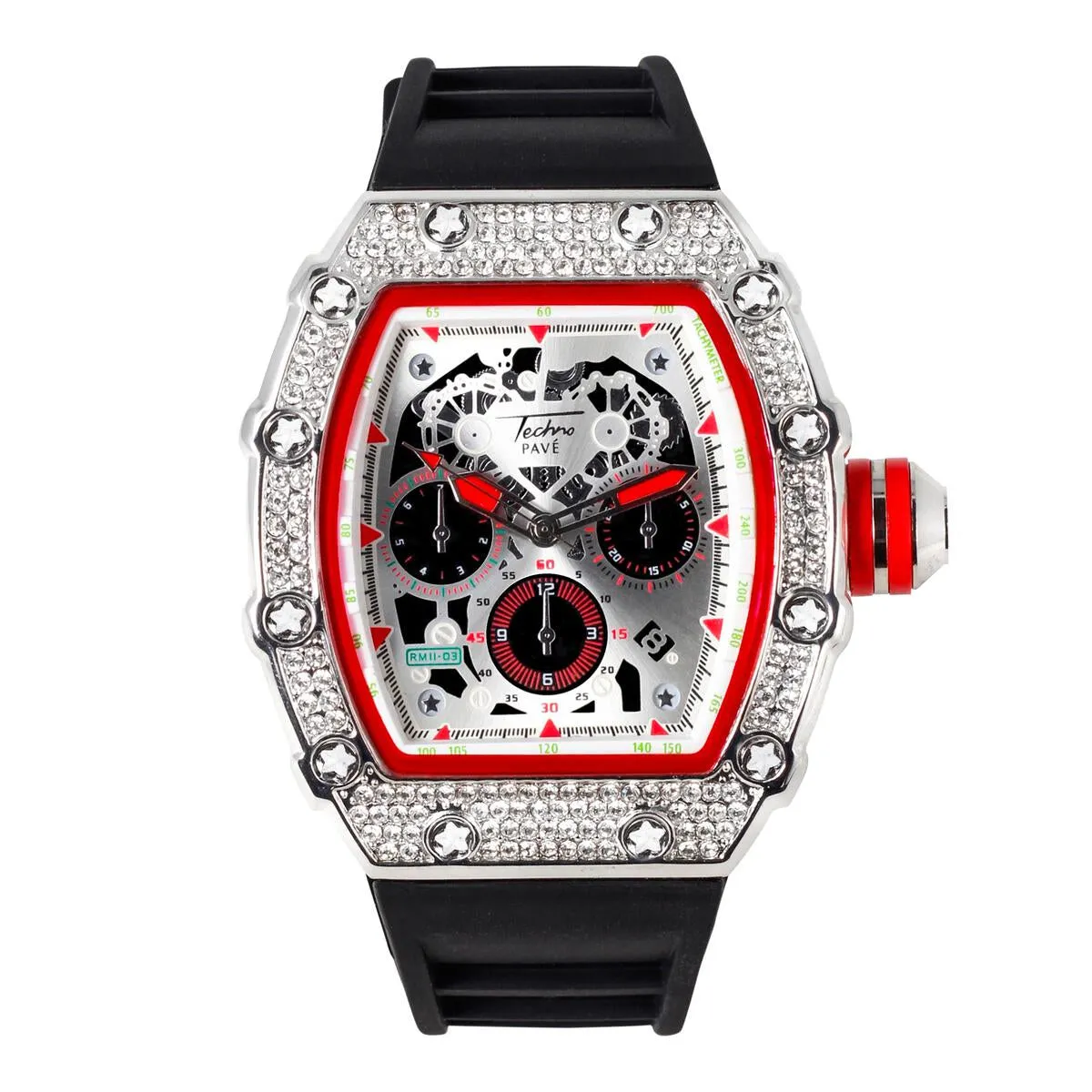 Popular Red Trim Iced Out Hip Hop Watch