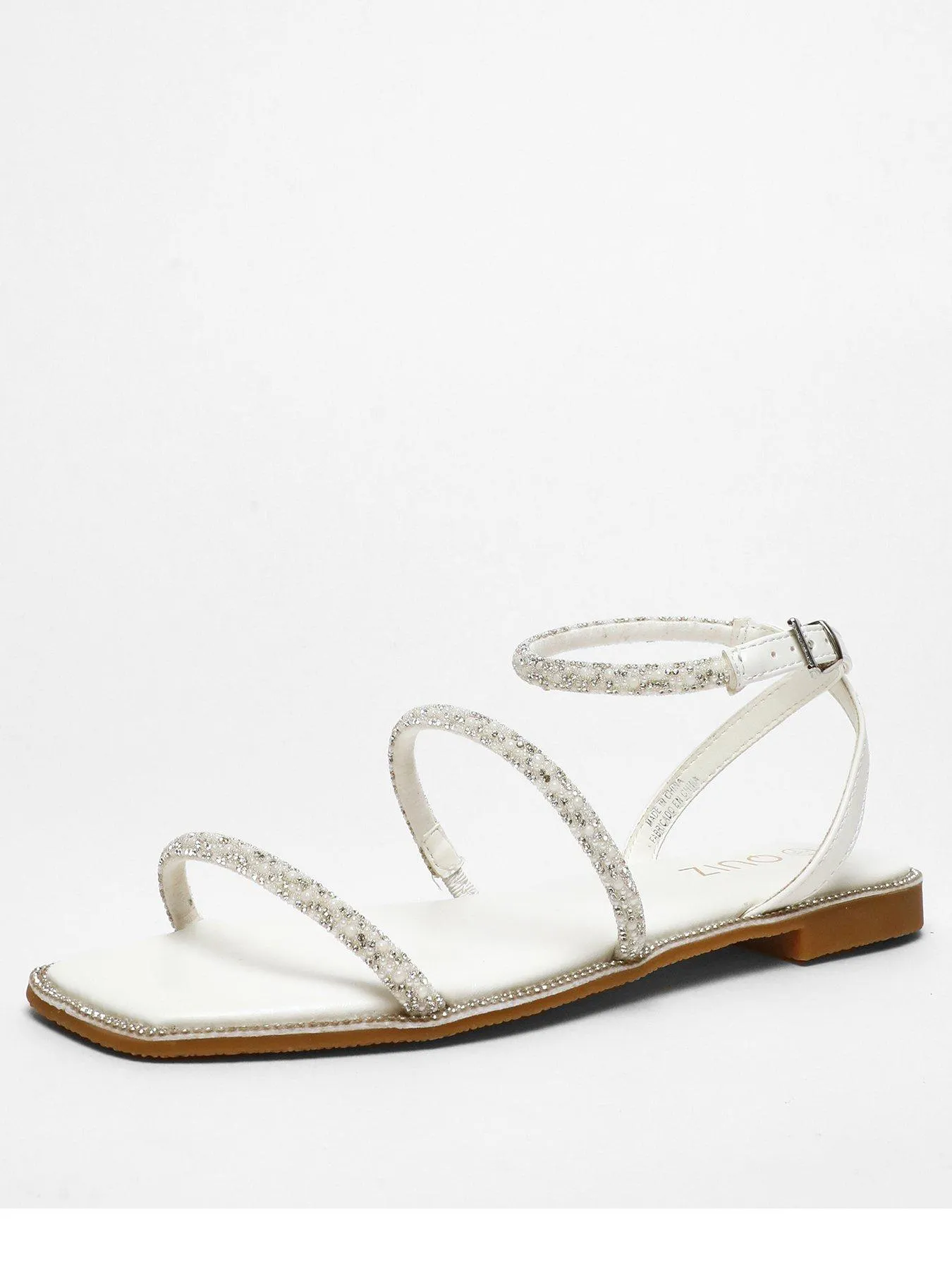 Quiz White Diamante Double Strap Flat Sandals