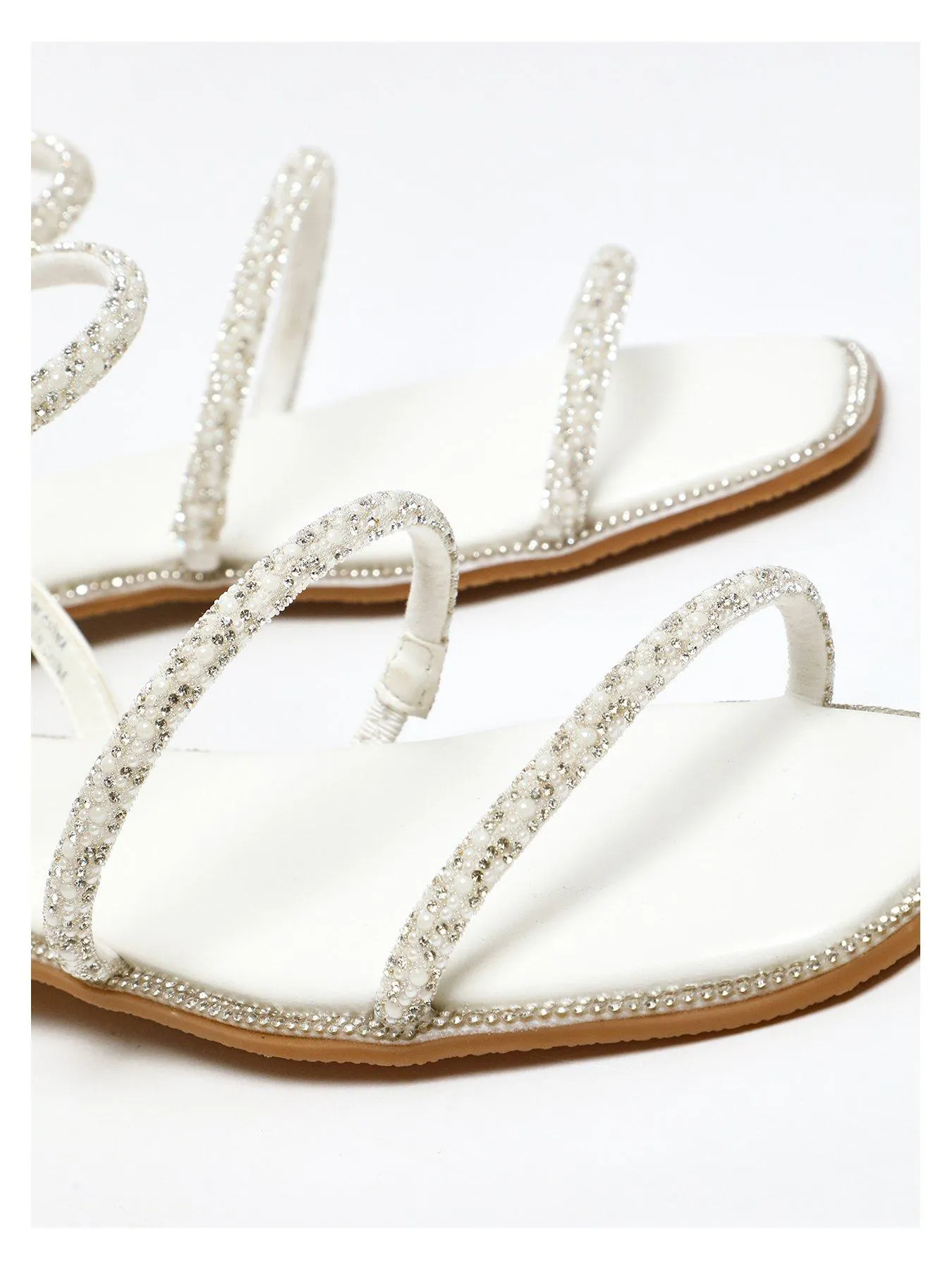 Quiz White Diamante Double Strap Flat Sandals