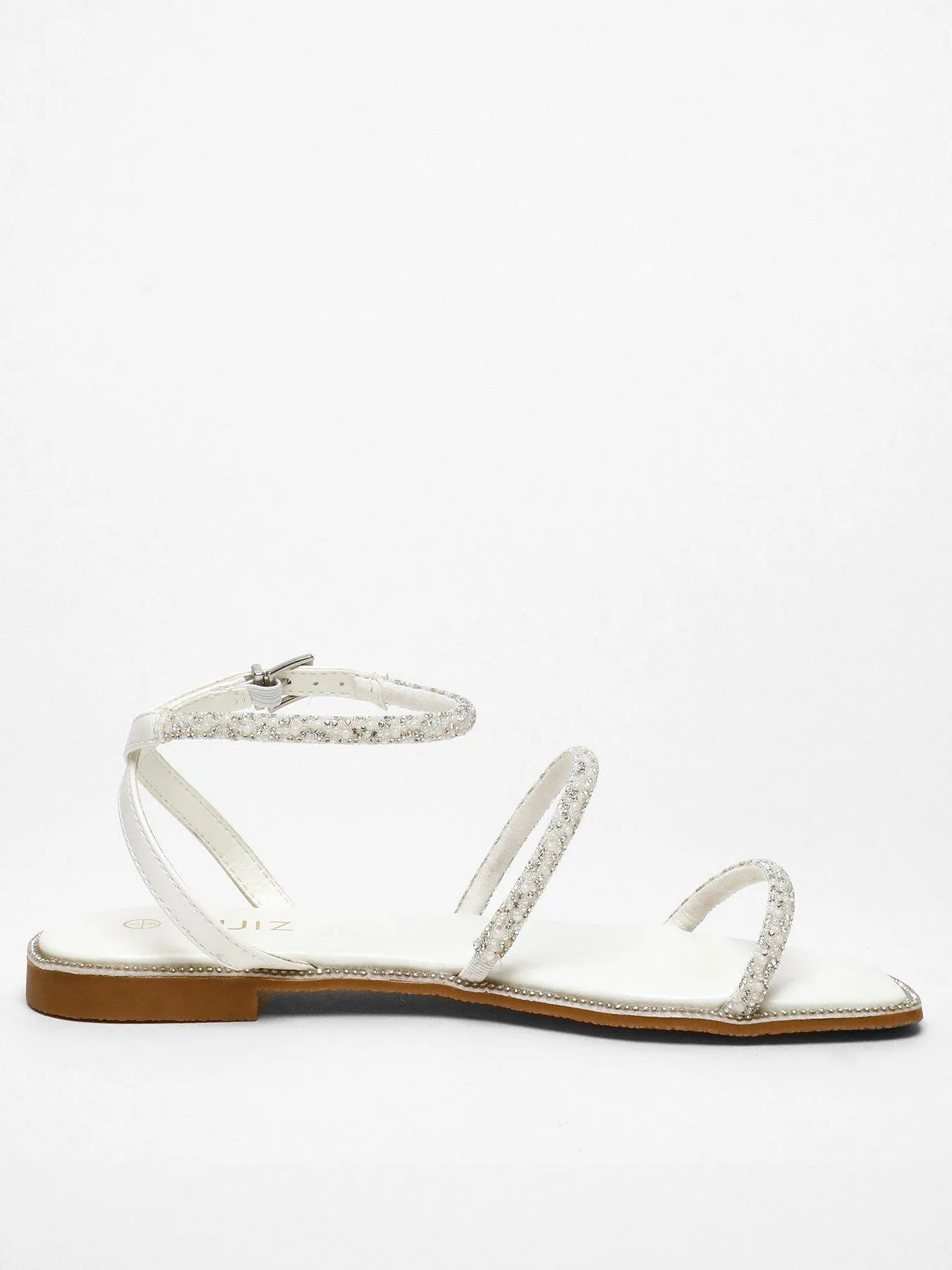 Quiz White Diamante Double Strap Flat Sandals