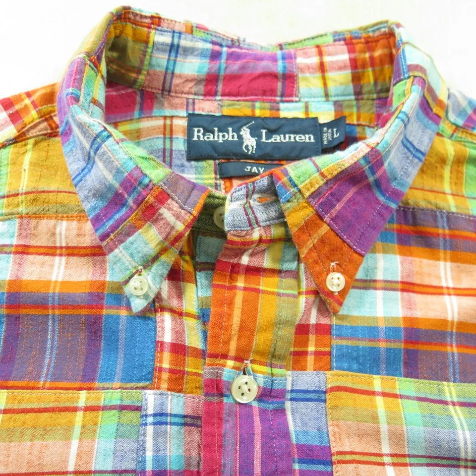 Ralph Lauren Summer Patchwork Shirt Mens L Madras by The Clothing Vault