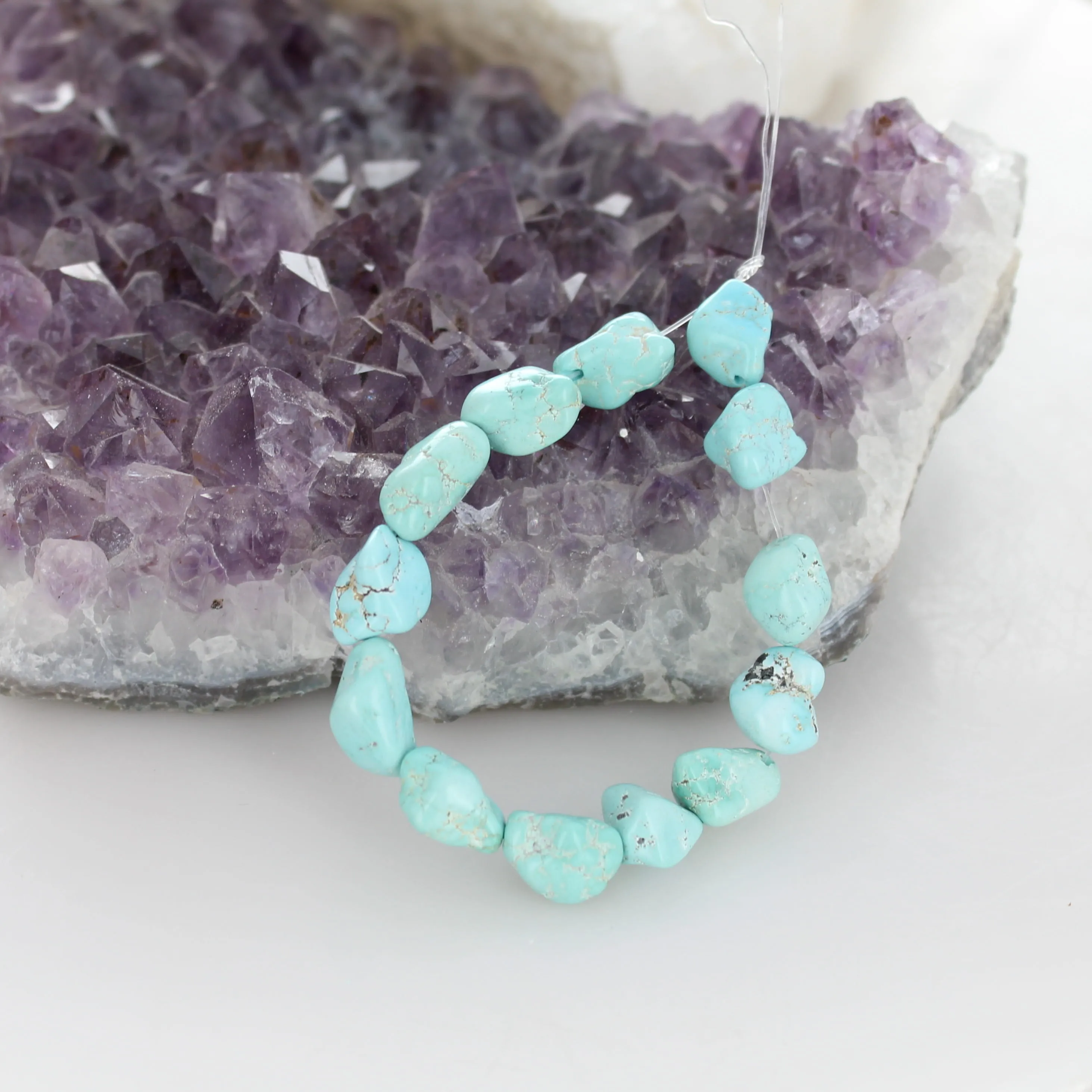 Rare LONE MOUNTAIN TURQUOISE Beads 10-12mm 6 Strand