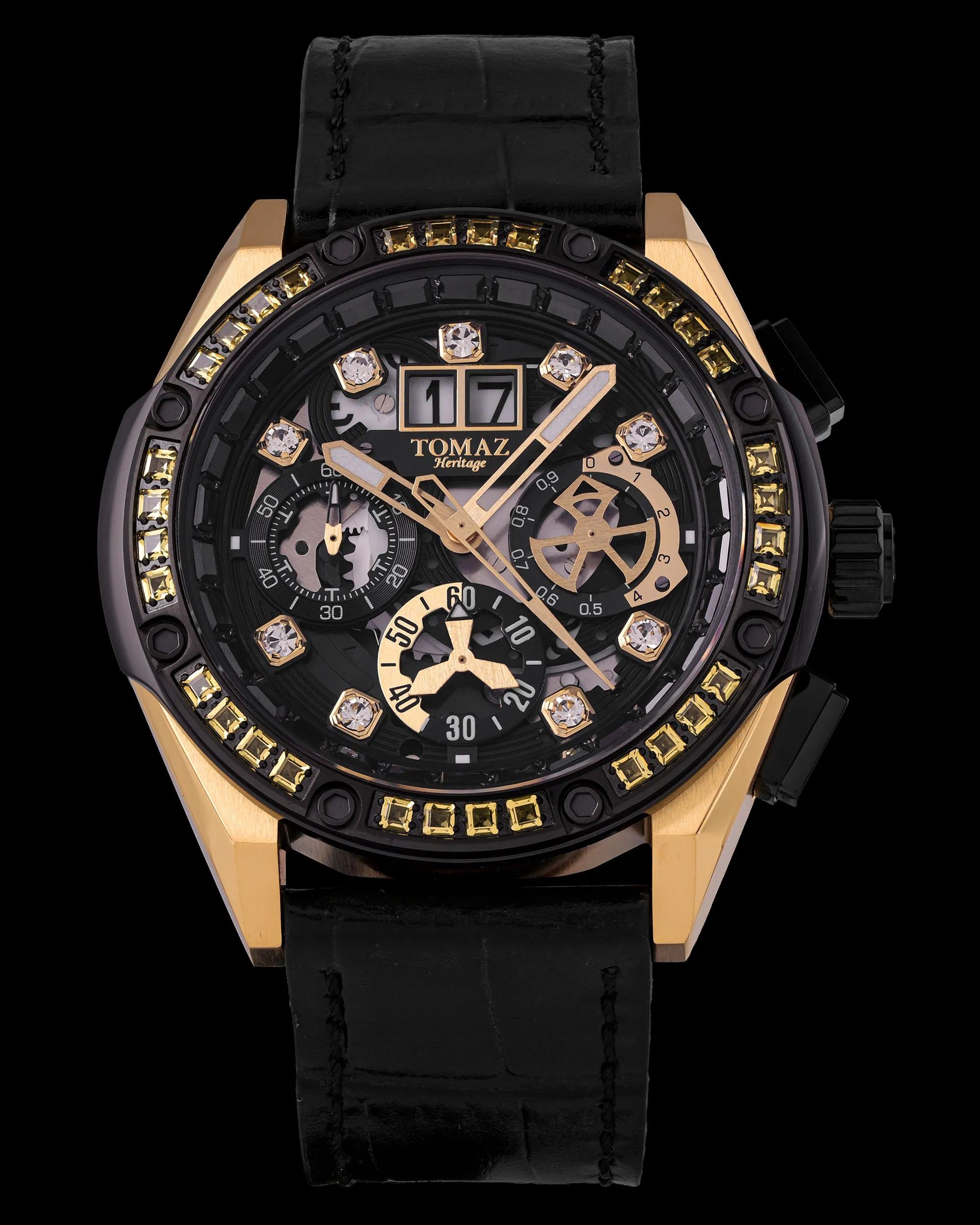 RAWR III TW024F-D8A (Gold/Black) with Gold Swarovski (Black Leather  Strap)