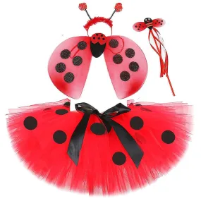 Red Ladybird Tutu Skirt Skirt Set With Wings Children's Performance Mesh Half Body Skirt Puffy Skirt