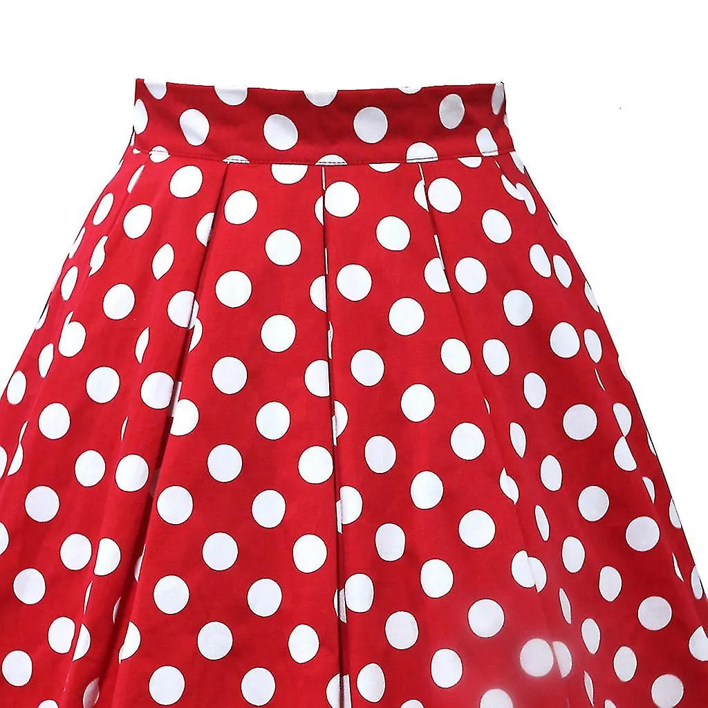 Red Skirt Women Vintage Pleated Polka Dot Skirt A-line Printed Mid Skirts