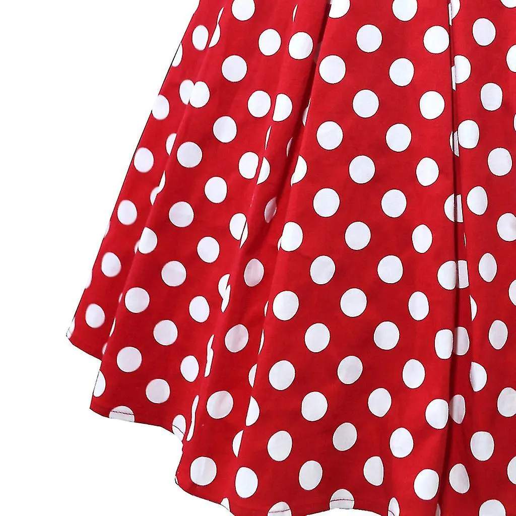 Red Skirt Women Vintage Pleated Polka Dot Skirt A-line Printed Mid Skirts