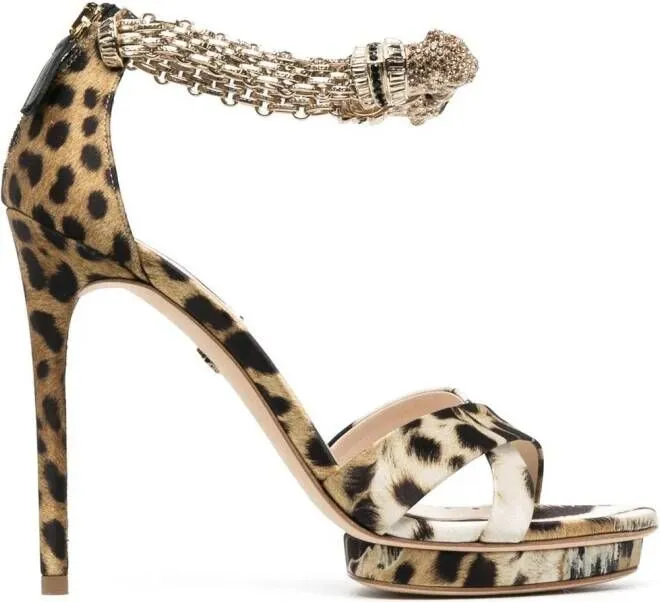 Roberto Cavalli ocelot-print panther-head 120mm sandals Brown