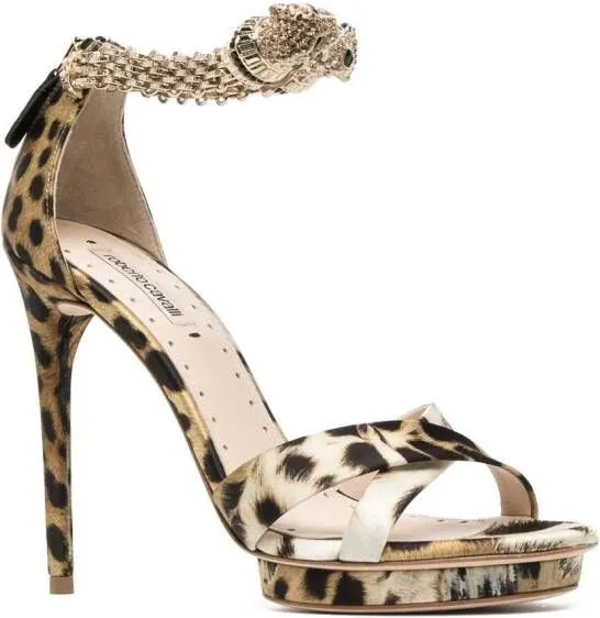 Roberto Cavalli ocelot-print panther-head 120mm sandals Brown