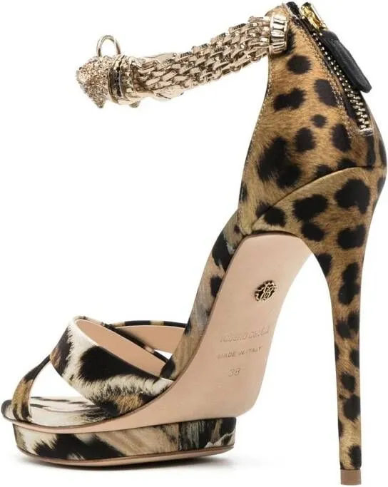 Roberto Cavalli ocelot-print panther-head 120mm sandals Brown