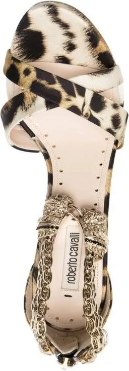 Roberto Cavalli ocelot-print panther-head 120mm sandals Brown