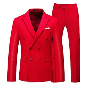 Rojo Doble pecho Hombres 2pcs / set Suits Slim Fit Work Business Wedding Groomsman Prom Suit