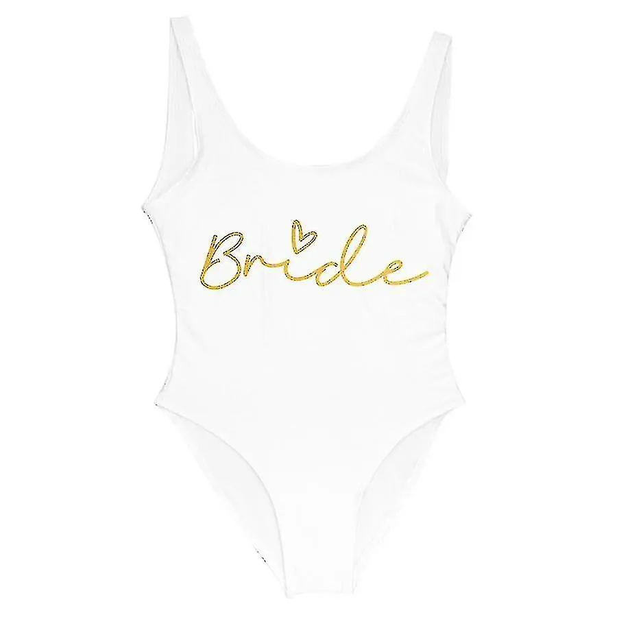 S-3xl Gold Print Team Bride One-piece Swimsuit Squad Women Swimwear Bachelorette Party Swimsuit Summer Beatchwear Bathing Suit-s