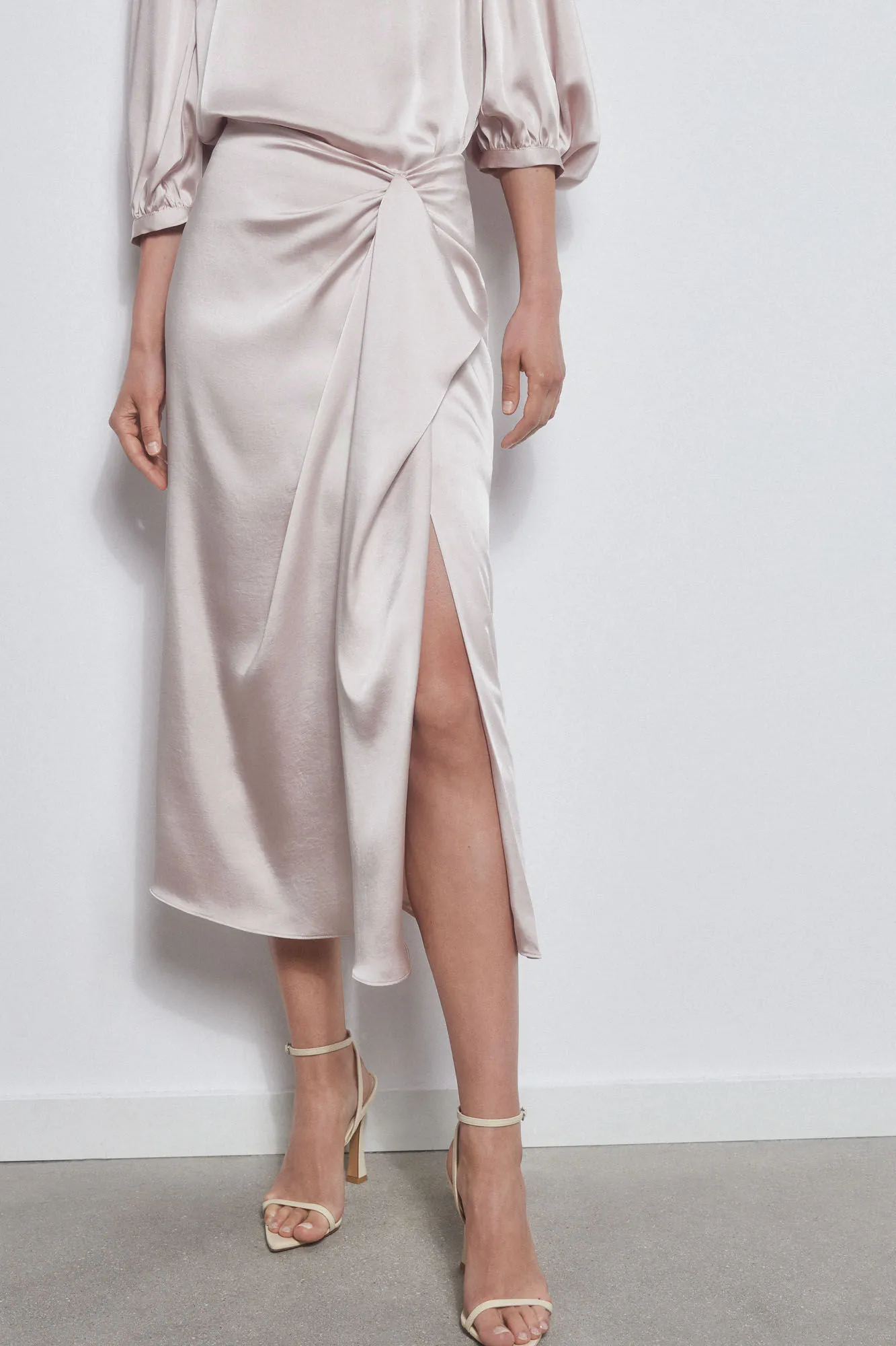 Satin-finish draped skirt