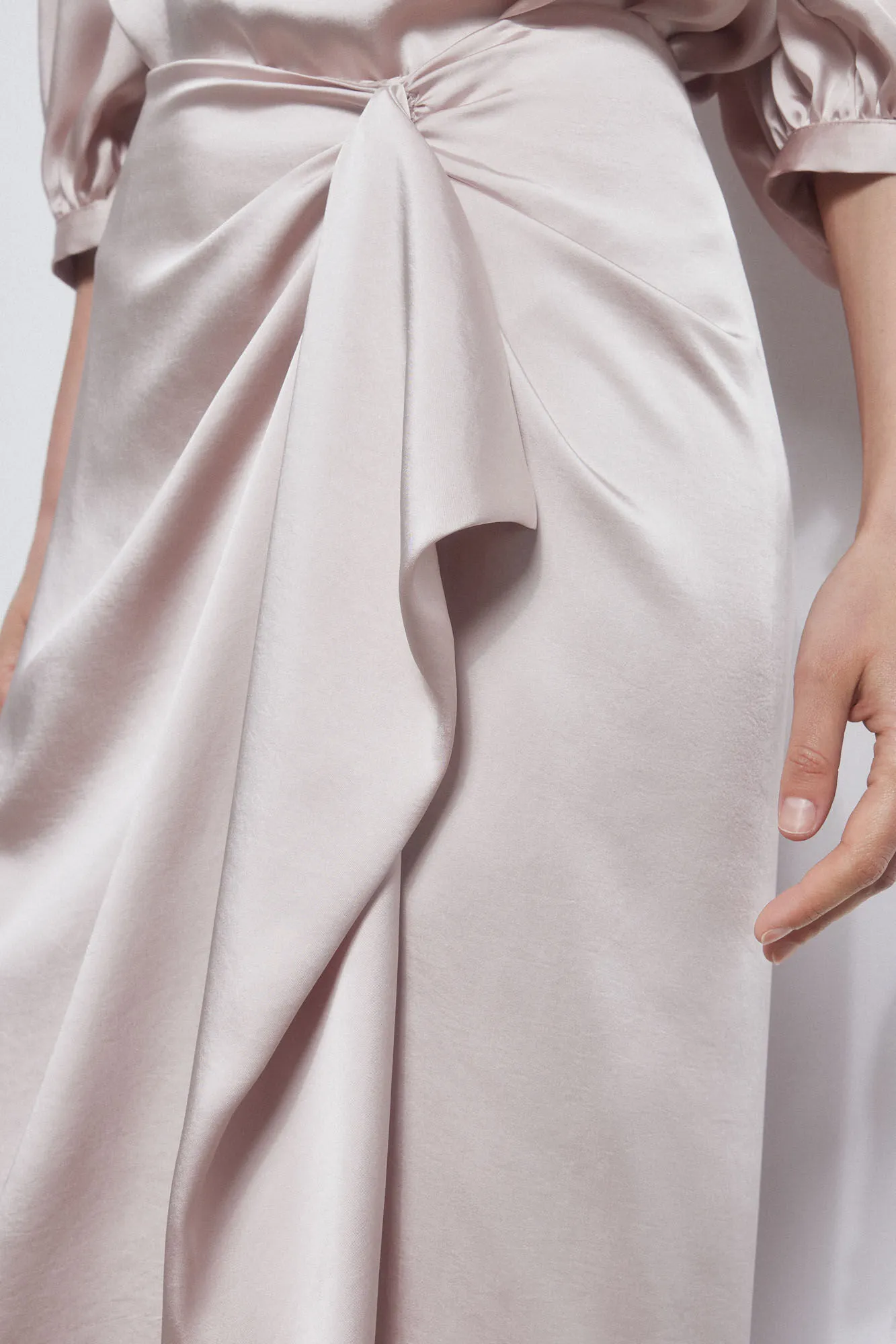 Satin-finish draped skirt