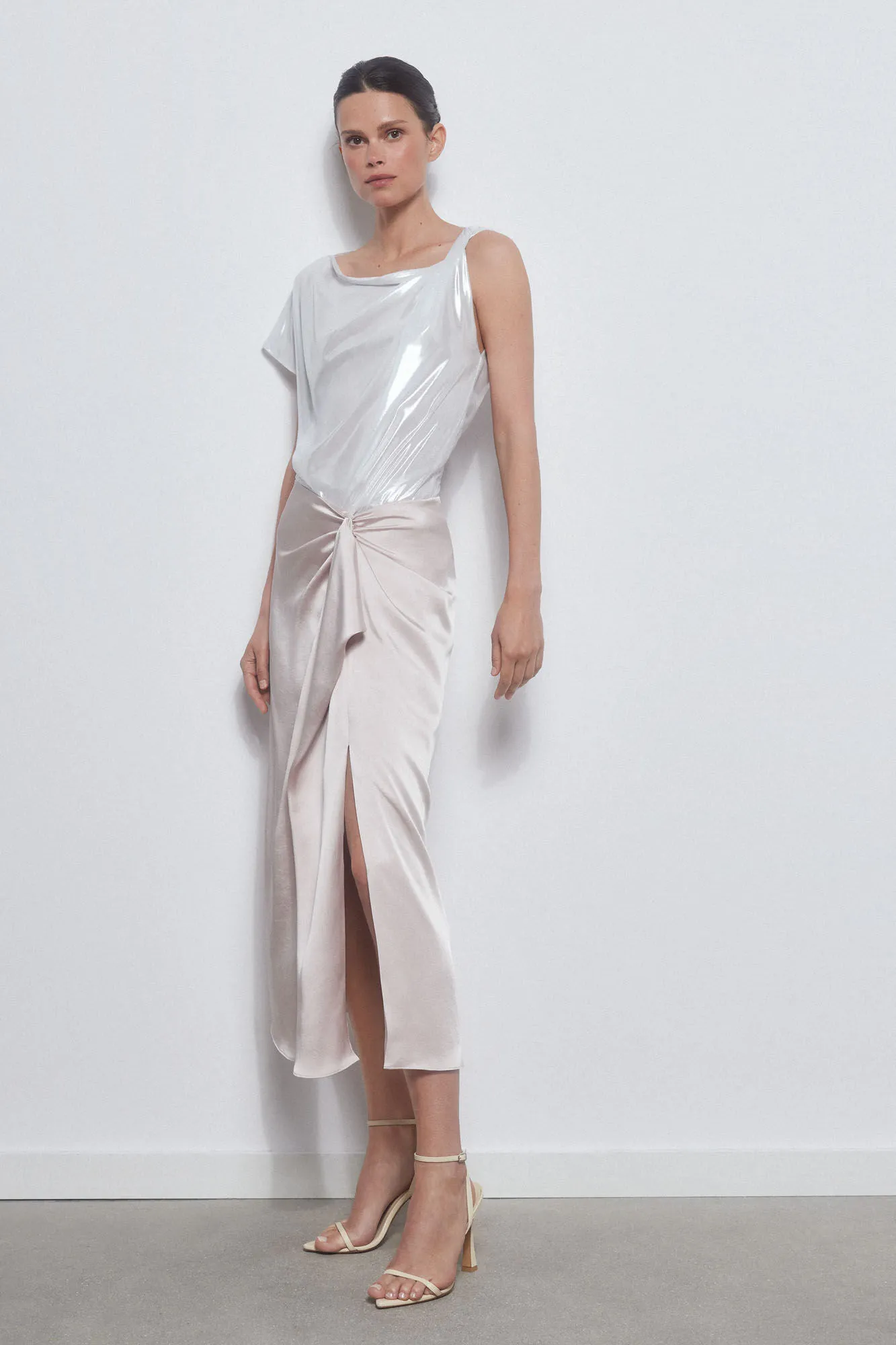 Satin-finish draped skirt