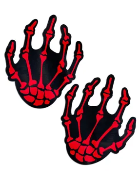 SKELETON HANDS NIPPLE PASTIES - BLACK & RED