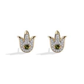 Star Wars Fine Jewelry GROGU WOMEN'S EARRINGS 1/5 CT.TW. Diamonds and Green Tourmaline, 10K Yellow Gold