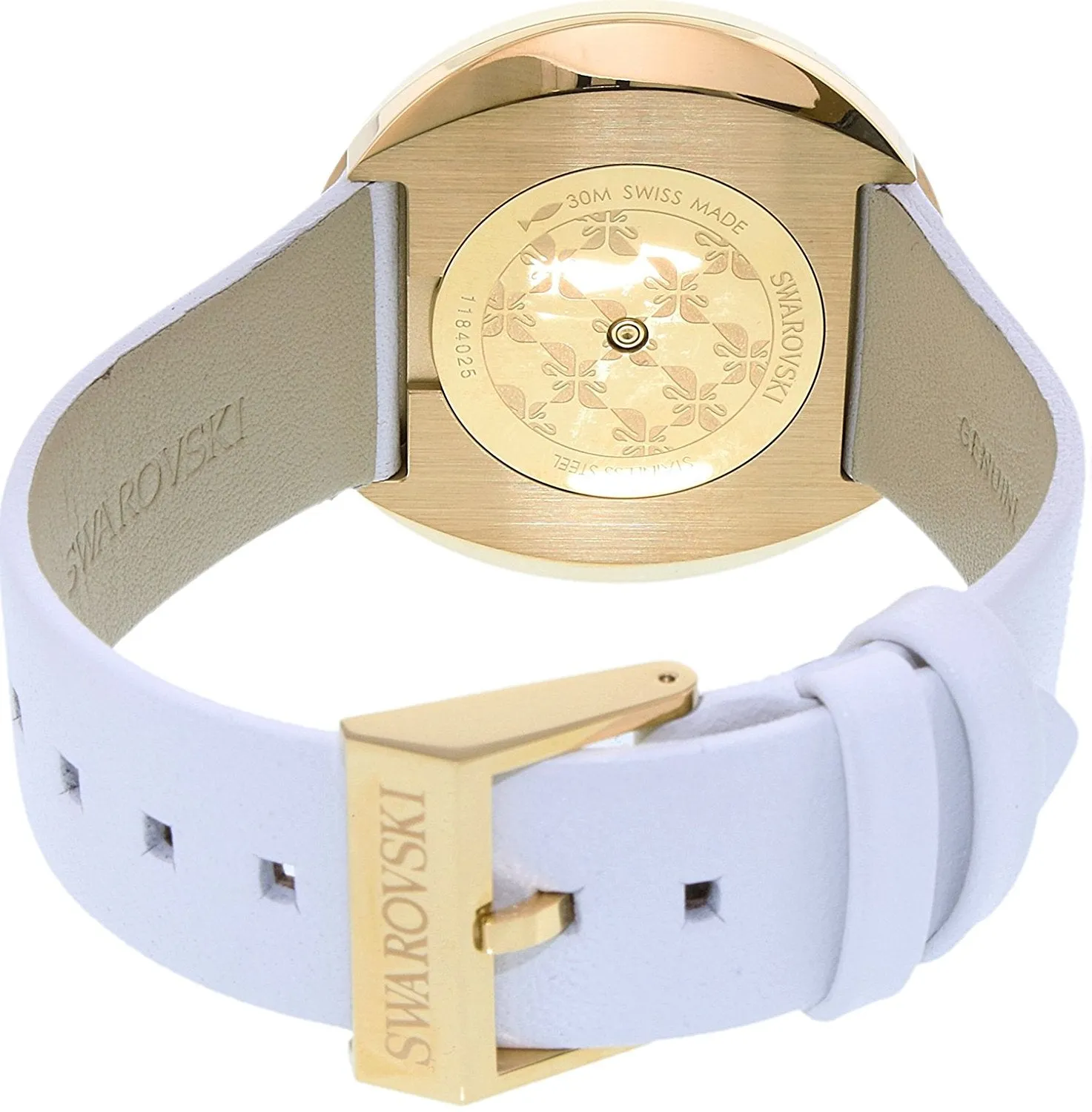 Swarovski Crystal Swiss Watch CRYSTALLINE Yellow Gold White Leather Belt #1184025