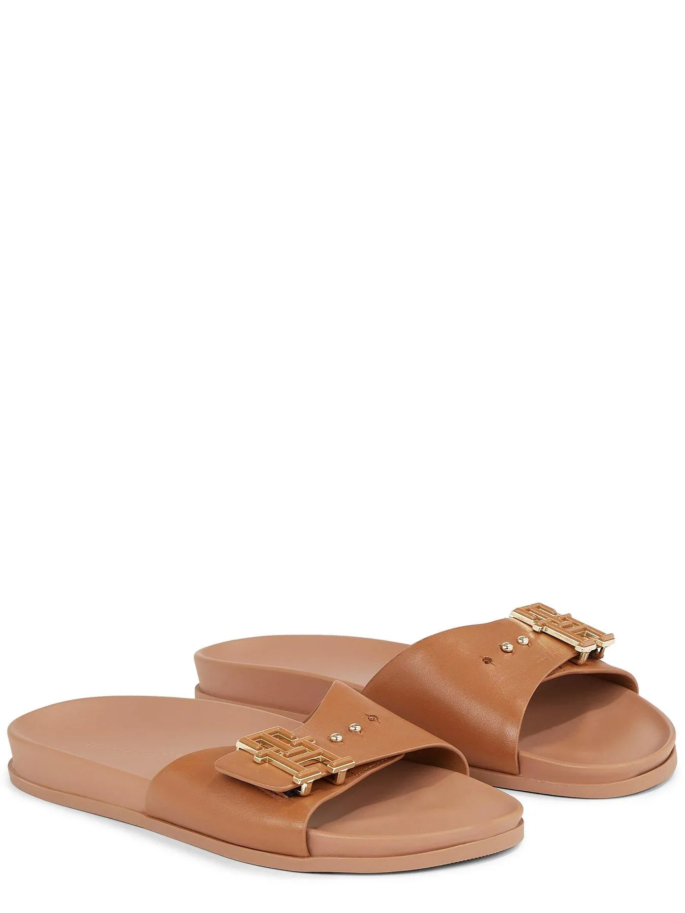 Tommy Hilfiger Leather Logo Flat Sandals - Brown