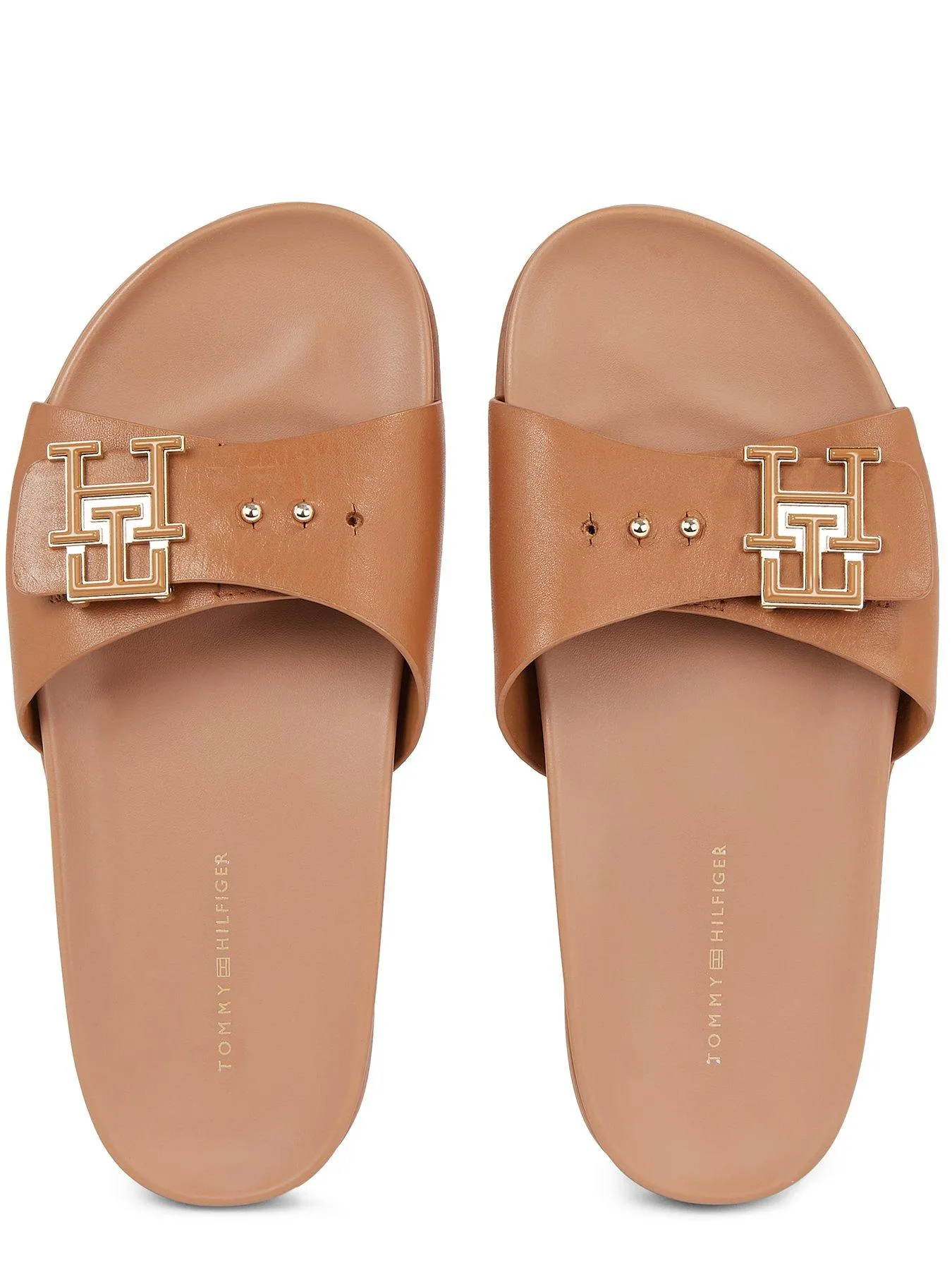 Tommy Hilfiger Leather Logo Flat Sandals - Brown