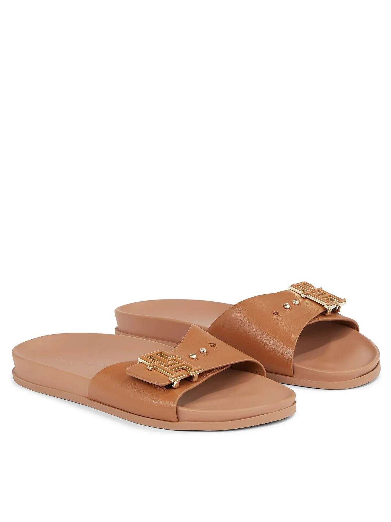 Tommy Hilfiger Leather Logo Flat Sandals - Brown