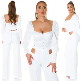 Top satinado blanco con brillantes 