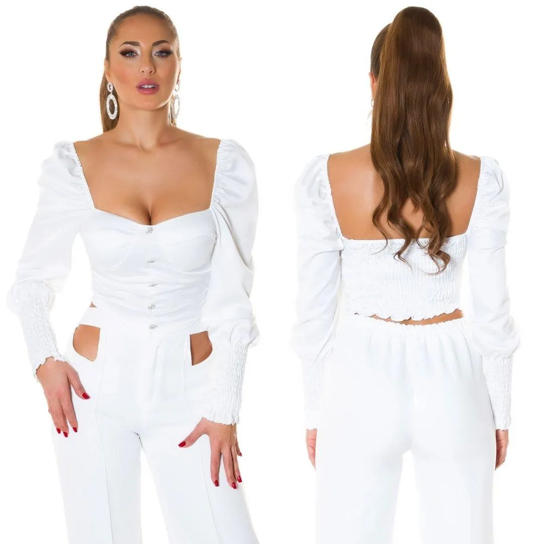 Top satinado blanco con brillantes 