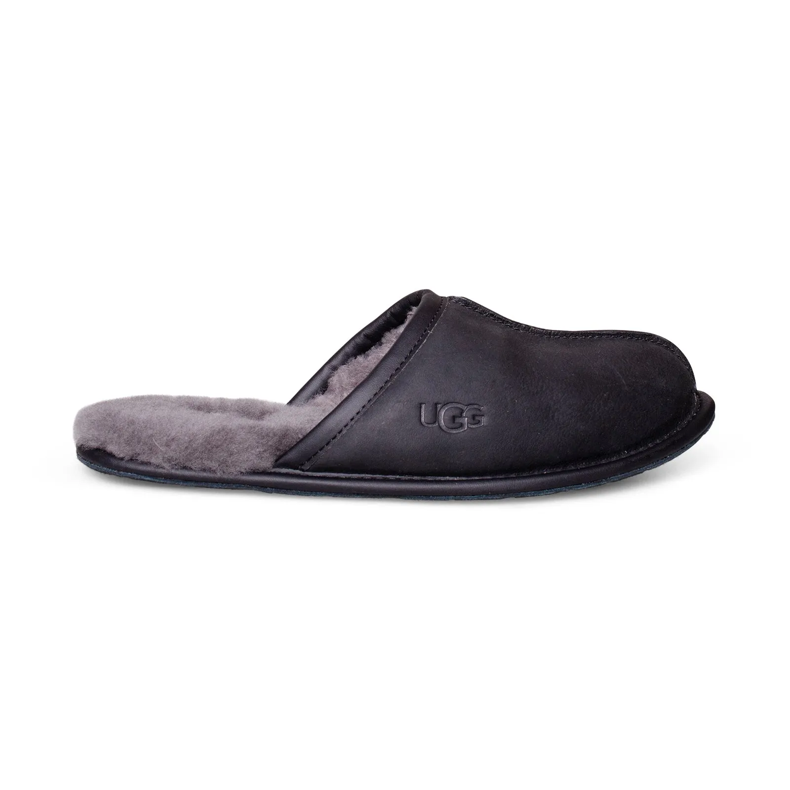 UGG Men's Leather Black Slippers - Scuff