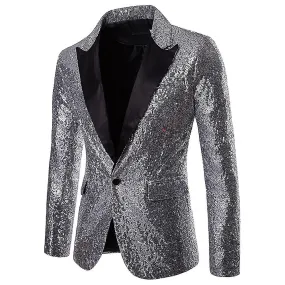 VAWAN Mens Sequined Casual Wedding Party Peaked Lapel Shiny Jacket