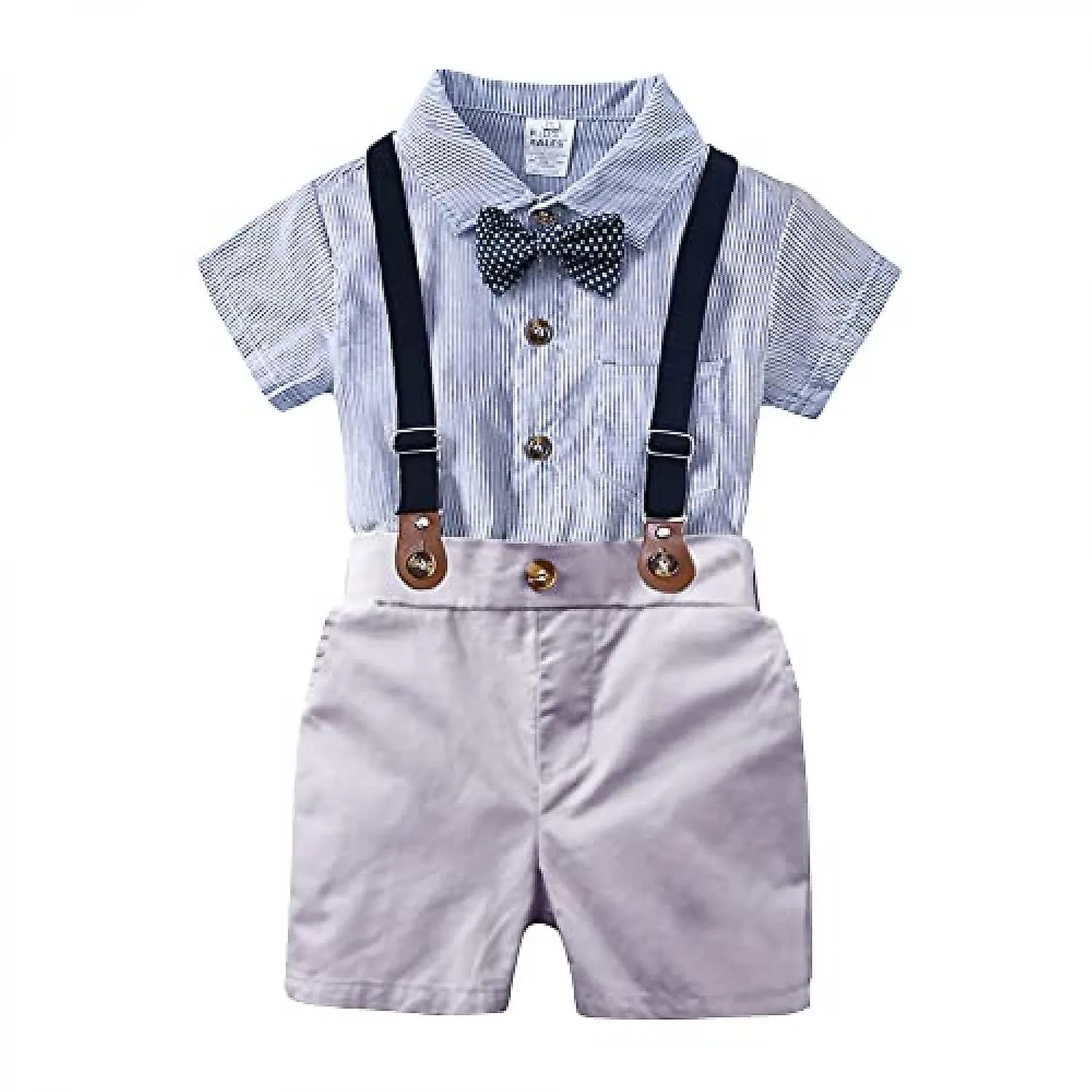 Veeki Baby Boys  Suit Gentleman Bow Tie Romper Suspenders Shorts Wedding Tuxedo Outfit  Christening Clothes --- Shirt SuitSize 7