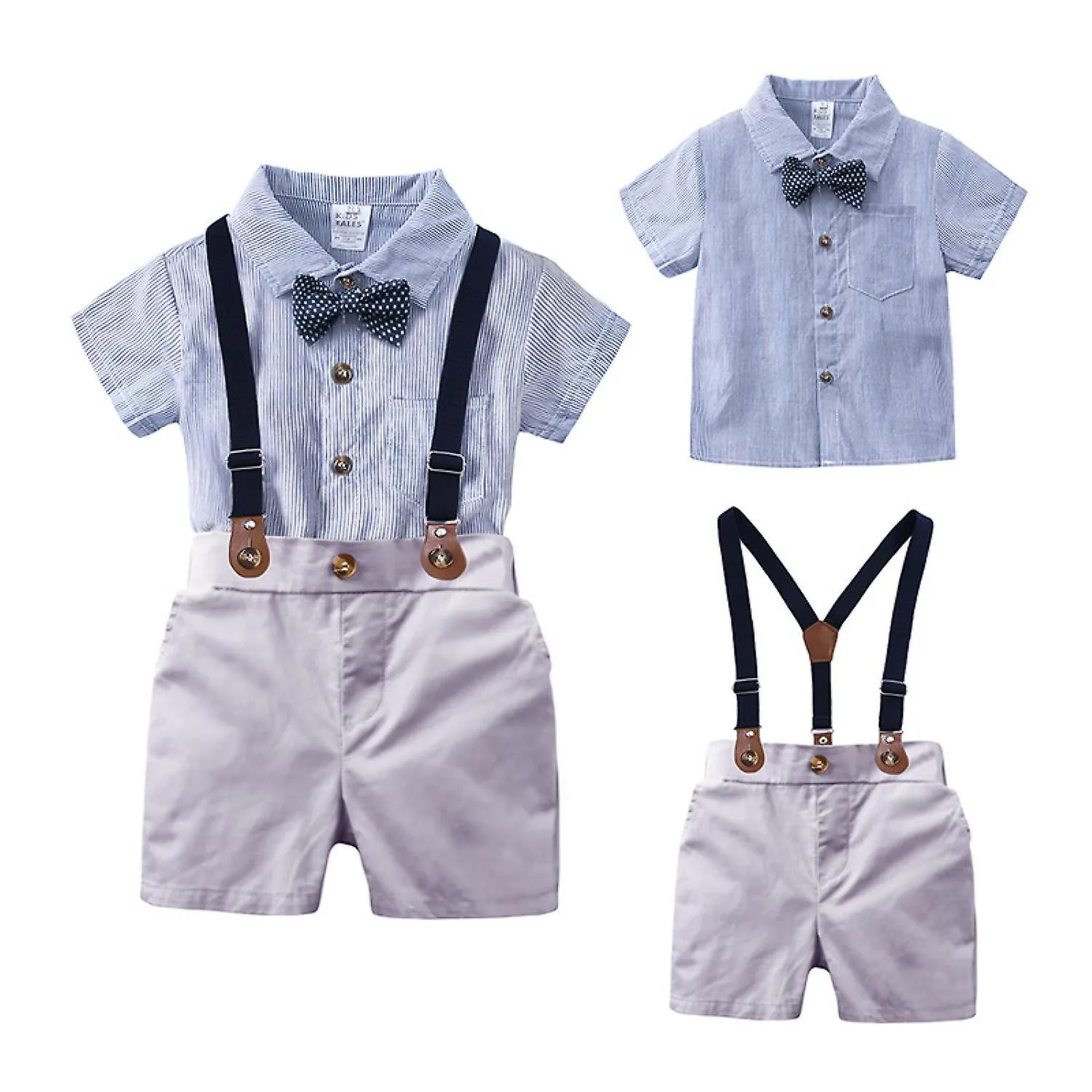 Veeki Baby Boys  Suit Gentleman Bow Tie Romper Suspenders Shorts Wedding Tuxedo Outfit  Christening Clothes --- Shirt SuitSize 7