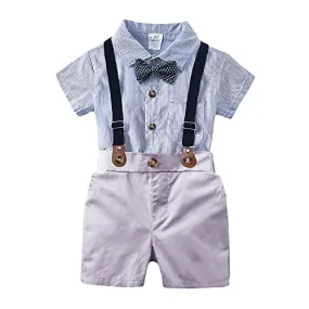 Veeki Baby Boys  Suit Gentleman Bow Tie Romper Suspenders Shorts Wedding Tuxedo Outfit  Christening Clothes --- Shirt SuitSize 7