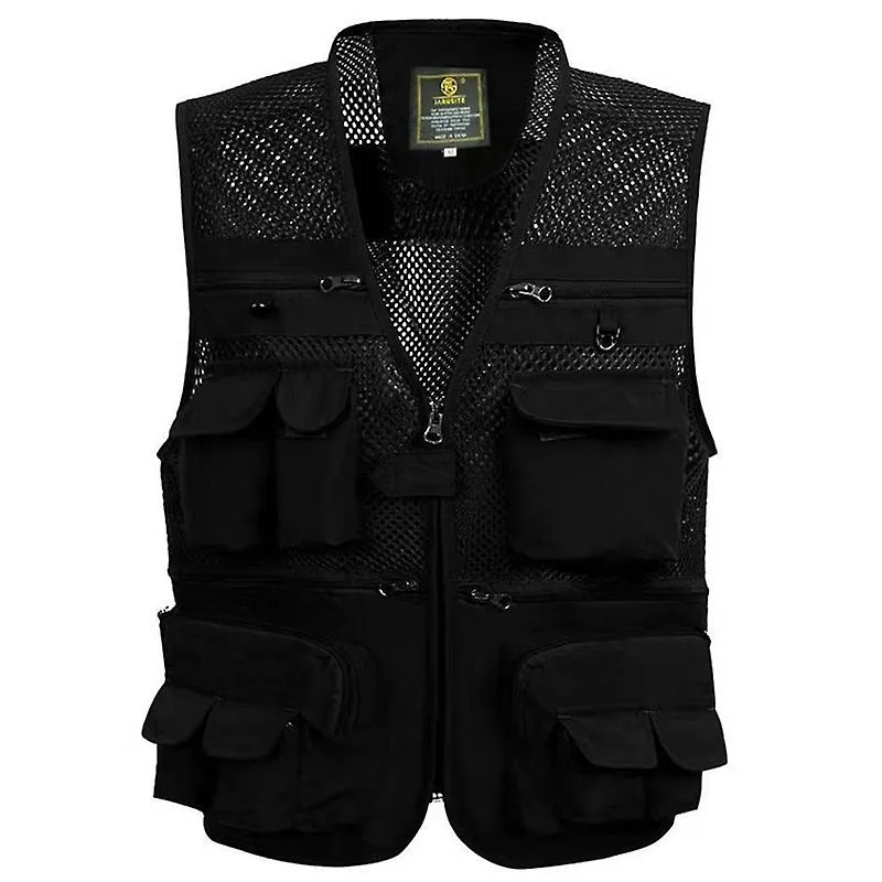 Veeki Mens Summer Outdoor Work Safari Fishing Travel Photo Vest with Pockets Summer Thin Mesh Fishing Vest Negro