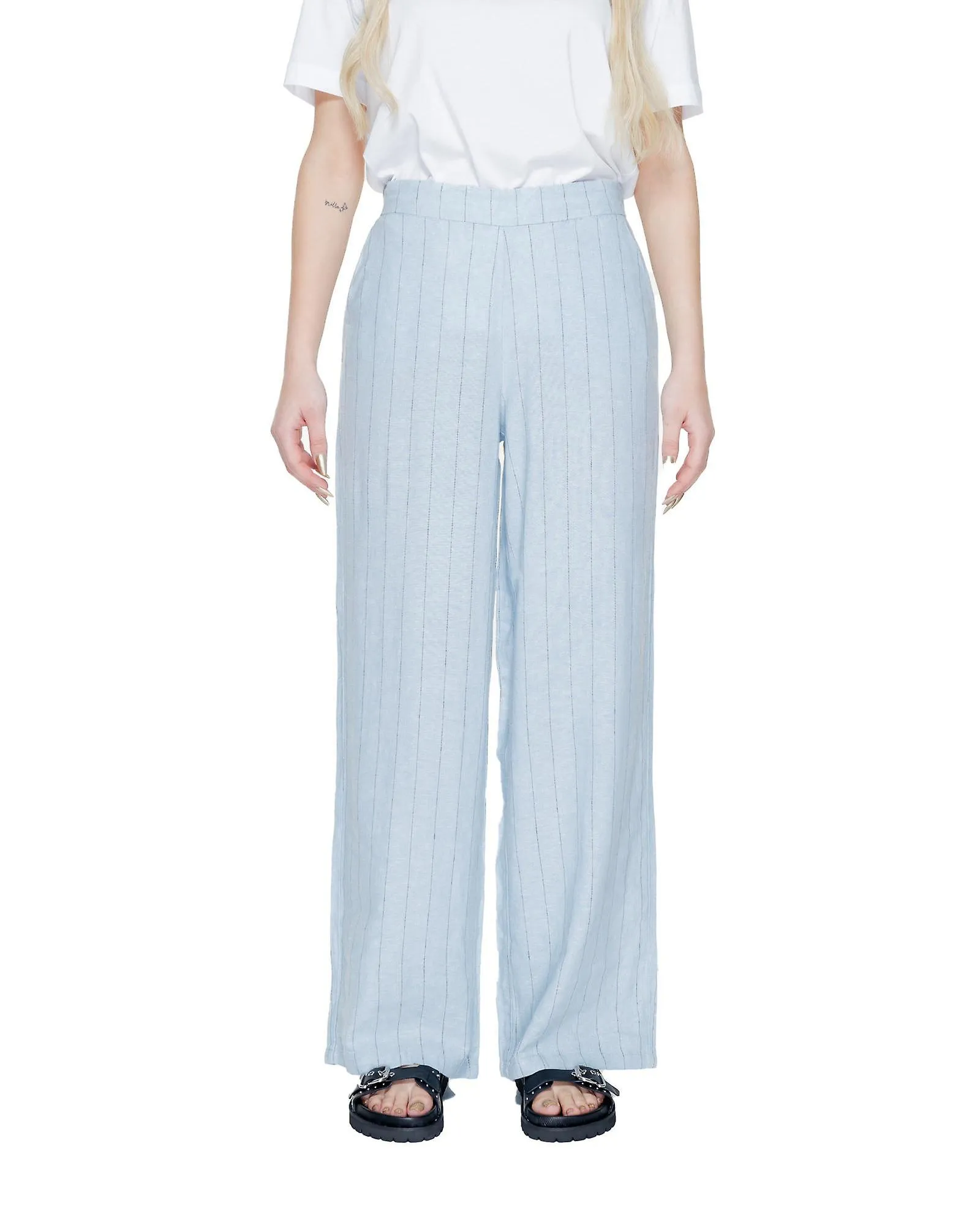 Vero Moda Pinstripe Linen-Blend Trousers with Back Pockets