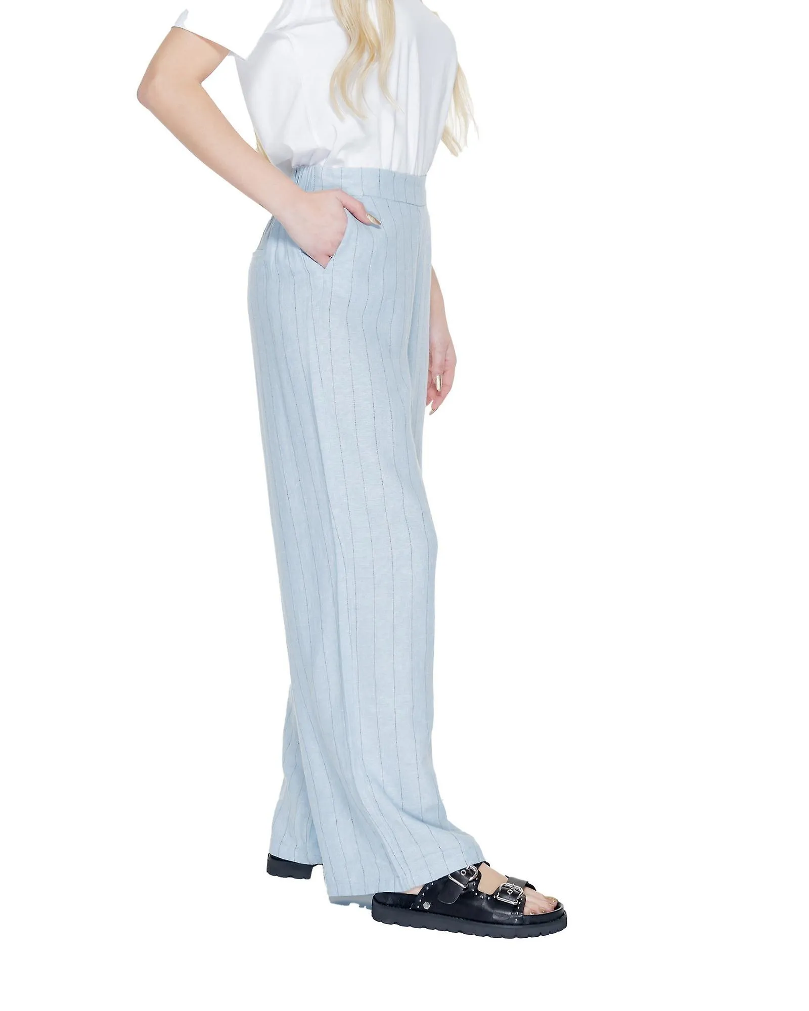 Vero Moda Pinstripe Linen-Blend Trousers with Back Pockets