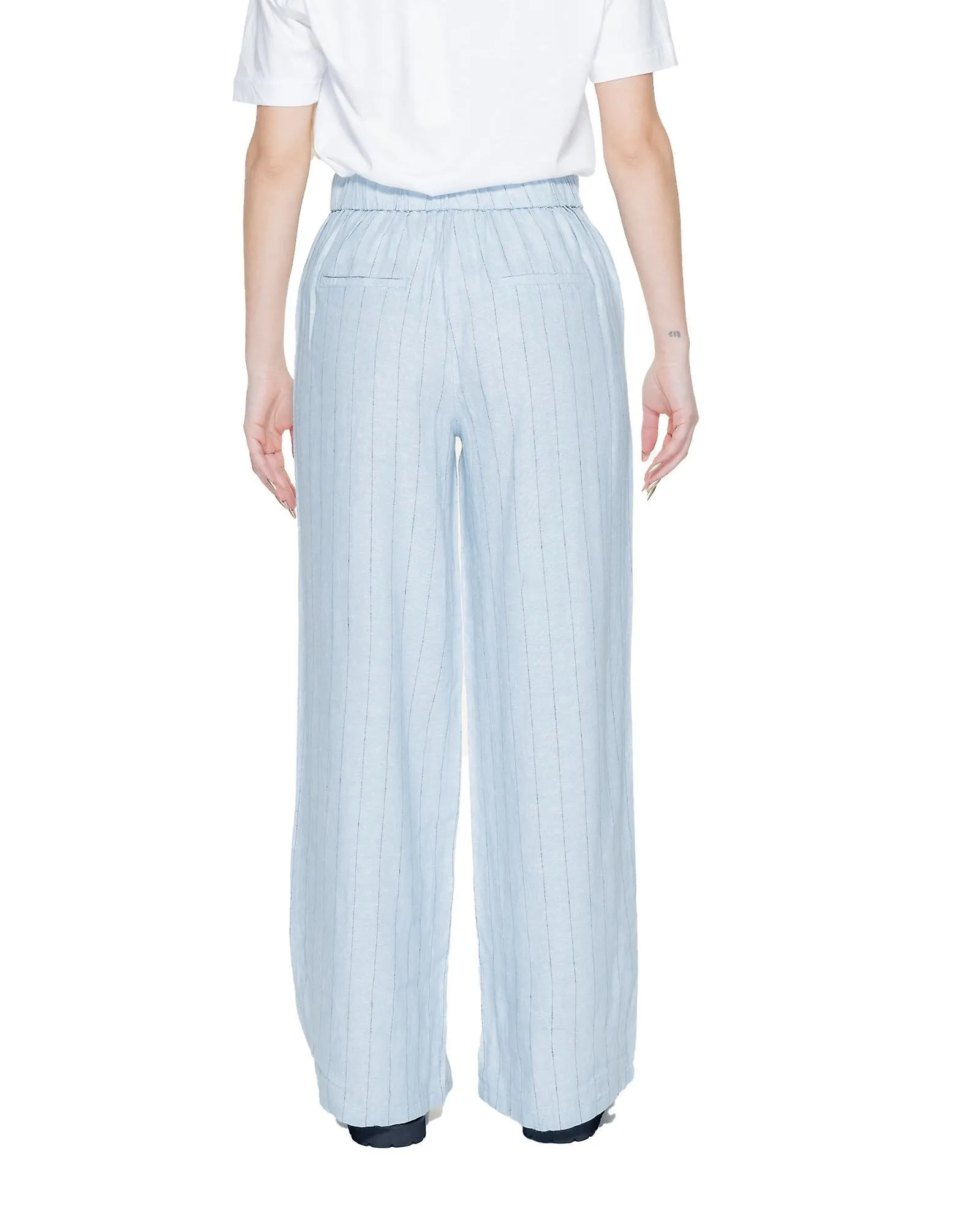 Vero Moda Pinstripe Linen-Blend Trousers with Back Pockets