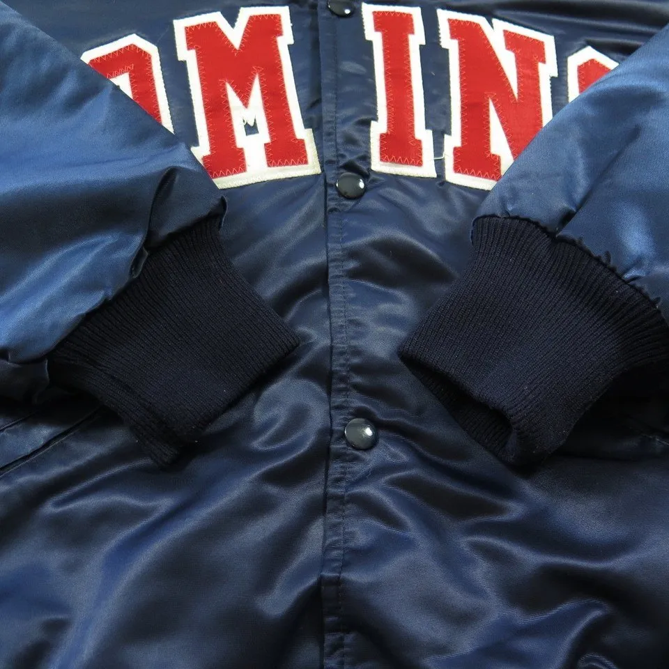 Vintage 80s Satin Domino Jacket Mens L Patches Harvard Clothing Quilted