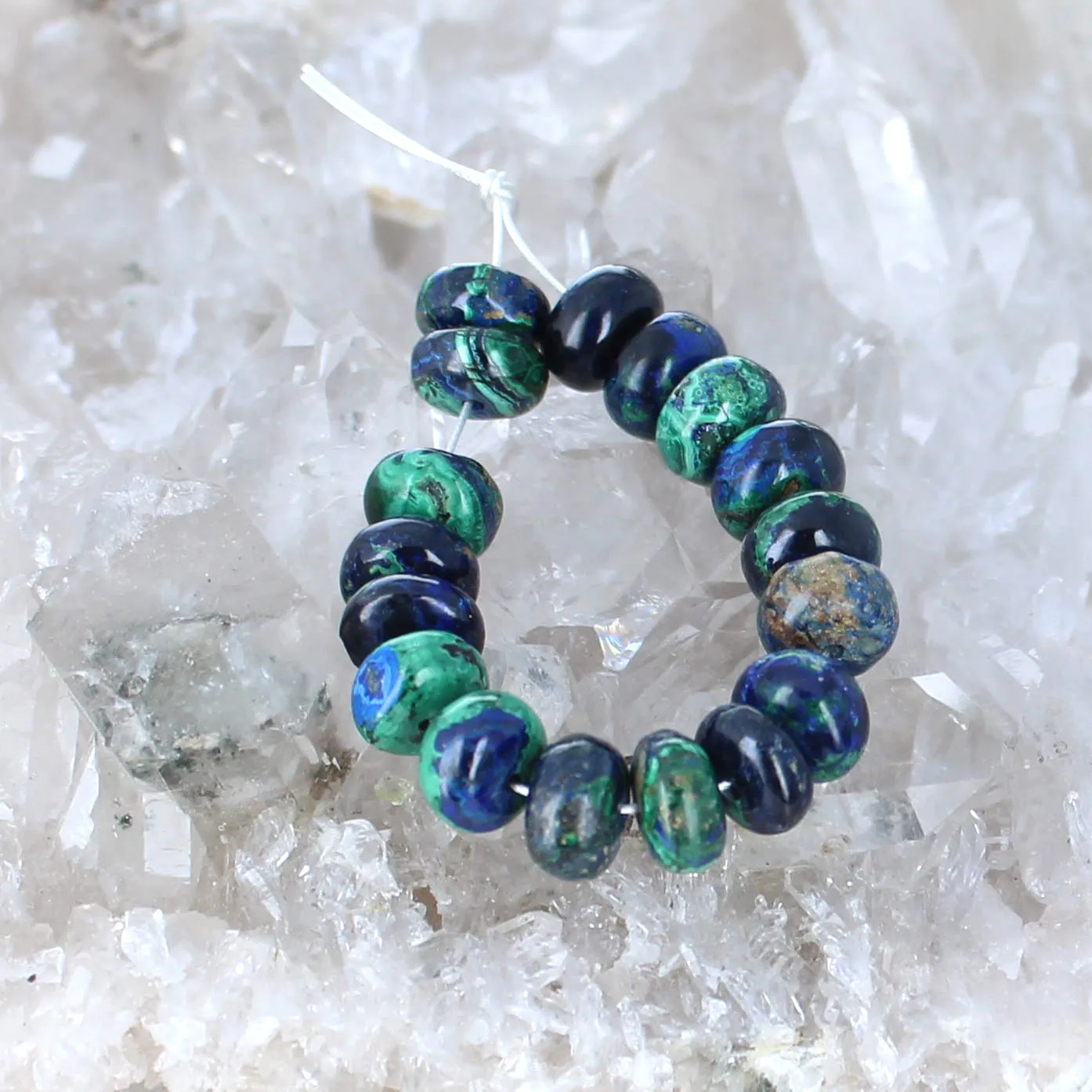 Vintage Stock Arizona Azurite Malacite Beads Rondelles 8mm Jerome, Arizona 17Pcs