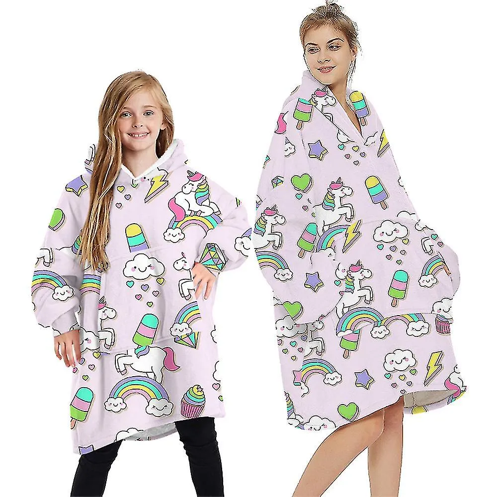 Wearable Blanket Hoodie Plush Fleece Family Matching Hoodie Sweatshirt Homewear For Adult Kids