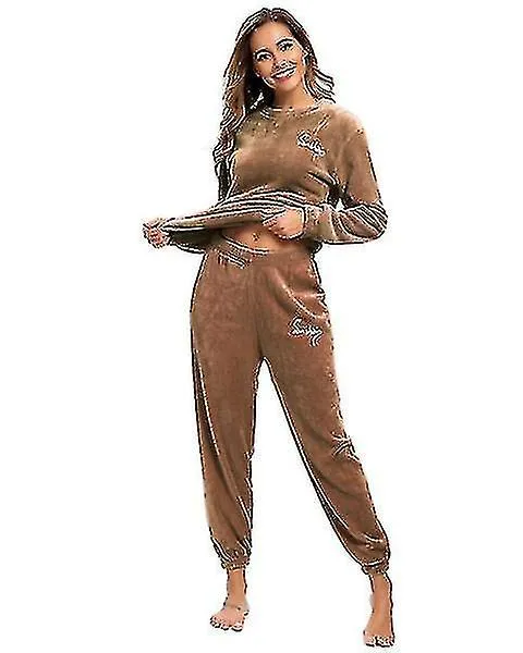 Winter Warm Pajamas Plus Fleece Top Trousers Round Neck Soft Pajamas Set