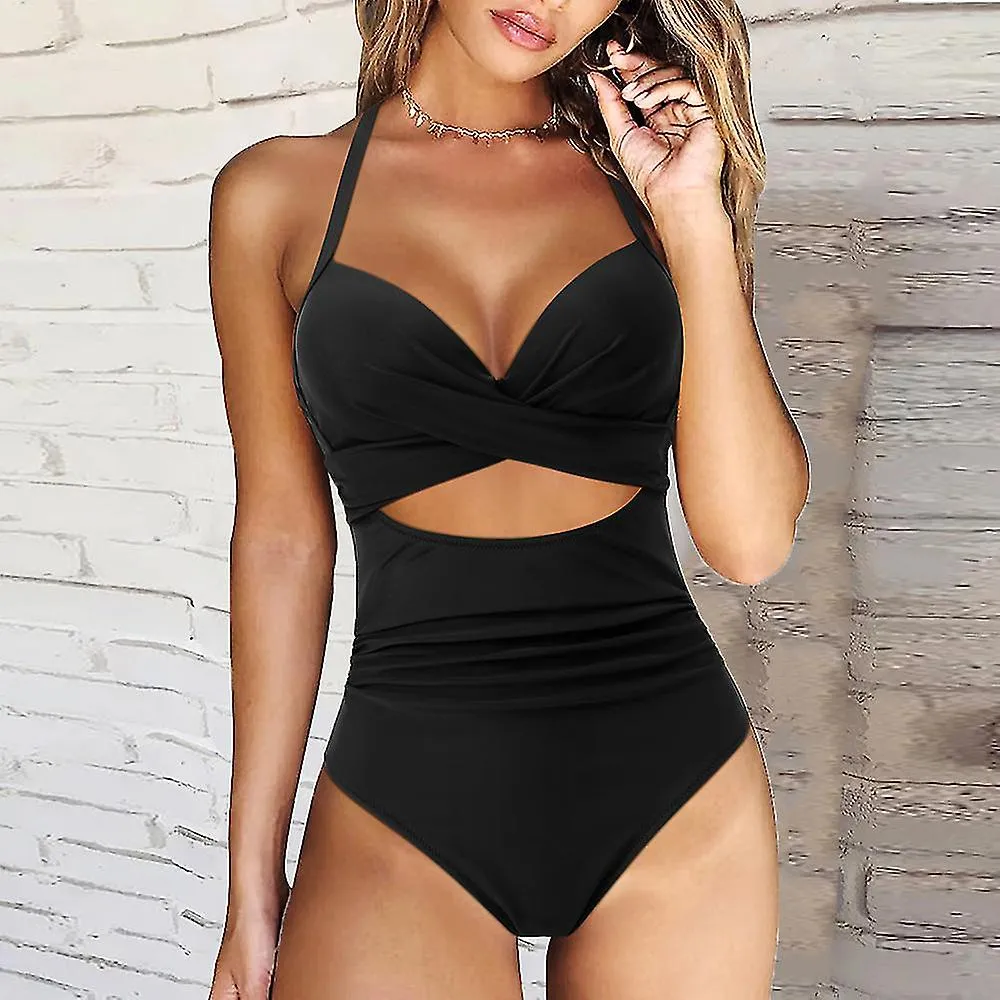 Woman Swimsuit Cut Out One Piece Swimsuit Halter High Waist Beachwear Push Up Swimwear Women Bk