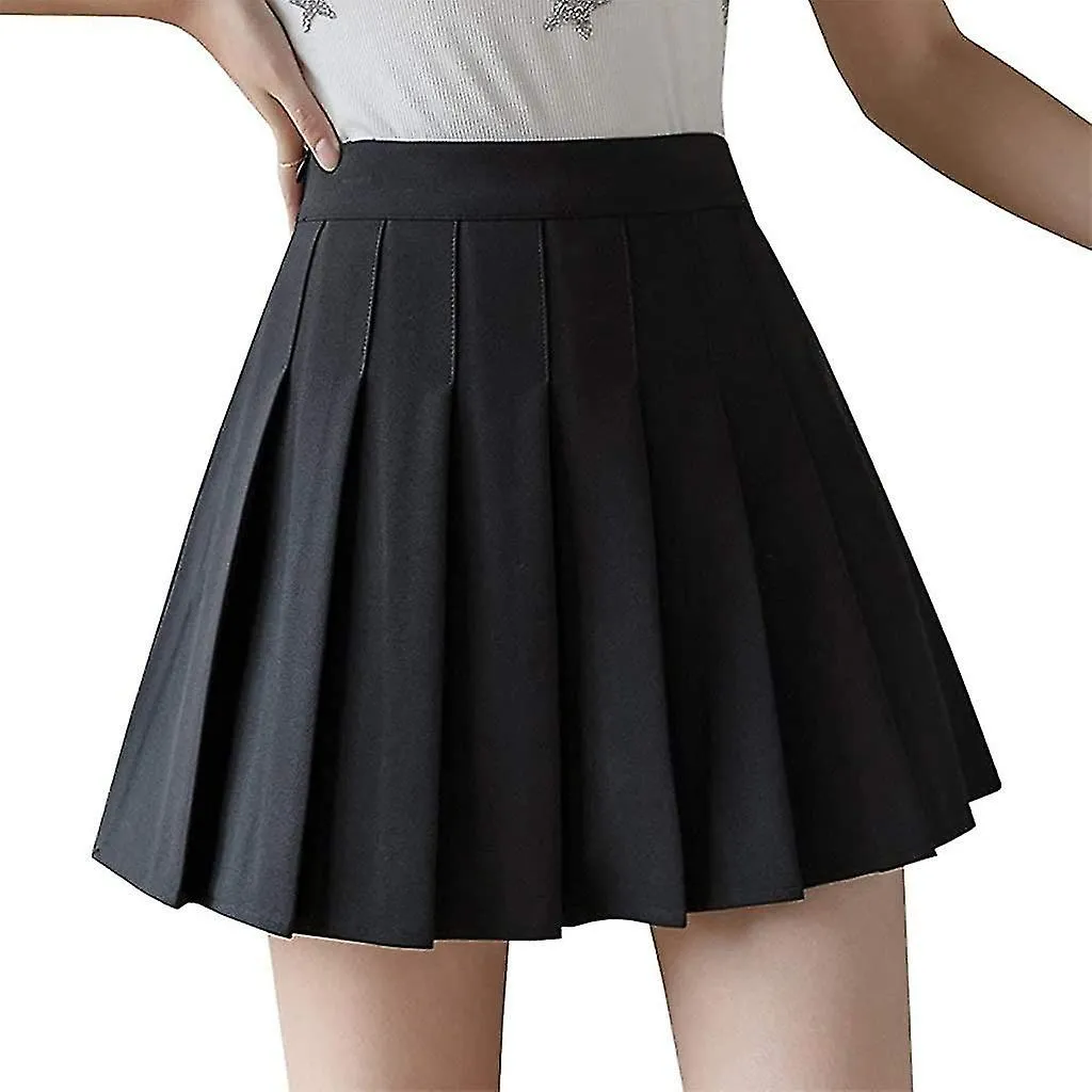 Women High Waisted Plain Pleated Skirt Sr Tennis A-line Mini Skirt Lining Shorts