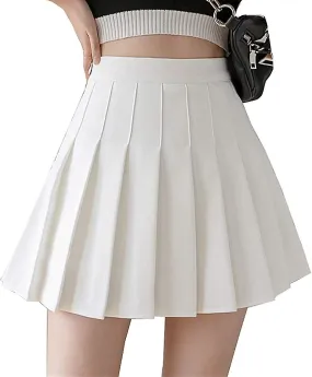 Women High Waisted Plain Pleated Skirt Sr Tennis A-line Mini Skirt Lining Shorts