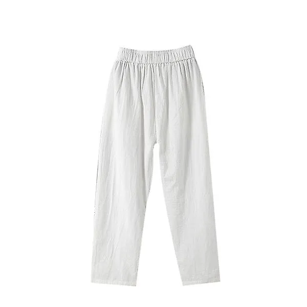 Women's Cotton Linen Pants Elastic Waist Casual Loose Trousers Pants