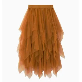 women's irregular Tulle Skirt Elastic Waist Mesh Ballet Skirt (D-583-A)