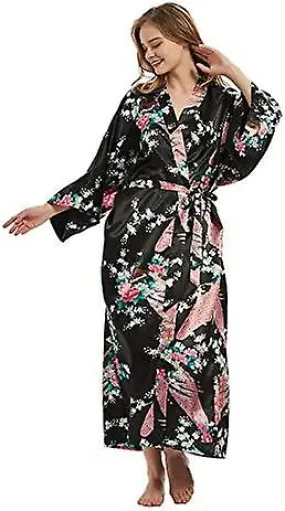 Women's Premium Long Kimono Peacock Robe Bridesmaid Bridal Wedding Party Dressing Gown Heilwiy Gift